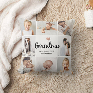 Simple and Chic Heart Photo Collage Grandma Cushion with custom photos