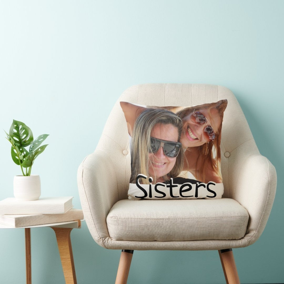 Modern Sister/s Photo & Quote Custom Color Throw Pillow
