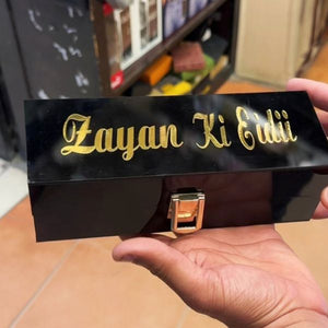 Special Customized Eidi Box with artificial flowers and "Happy Eid" tag