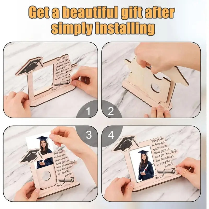 Wooden Graduation Photo Frame with Inspirational Quote & Cap Design - Vertical Desktop Display Holder for Grads in Pakistan
