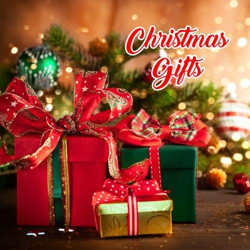 Festive Christmas gifts with red and green bows, perfect for holiday gifting