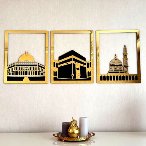 Elegant Islamic decor wall arts featuring Quranic calligraphy, Arabic calligraphy metal wall art, and canvas prints, perfect for home and office decoration.