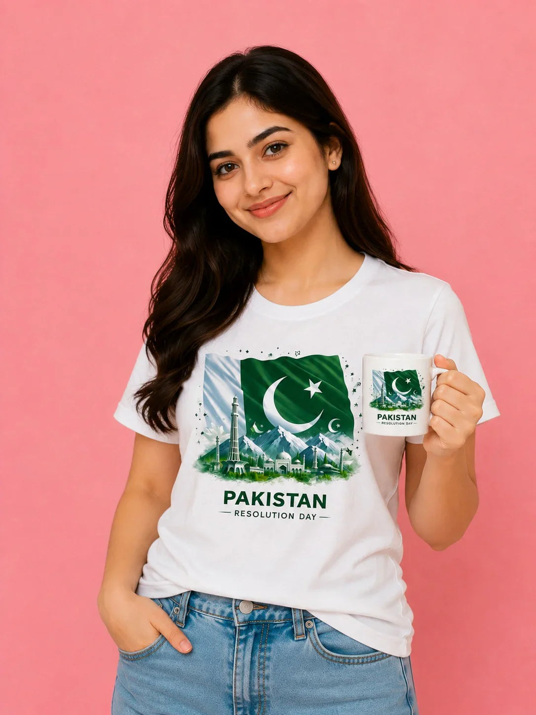 14 August t-shirt cap combo Pakistan - azadi complete look customize Gift Studio