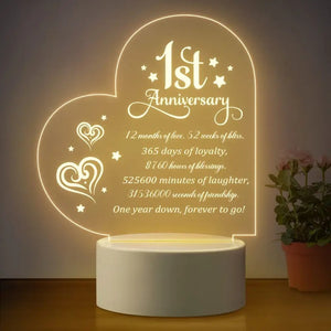 Romantic 1st Anniversary Engraved LED Night Light – Perfect Gift for Couples - My Store