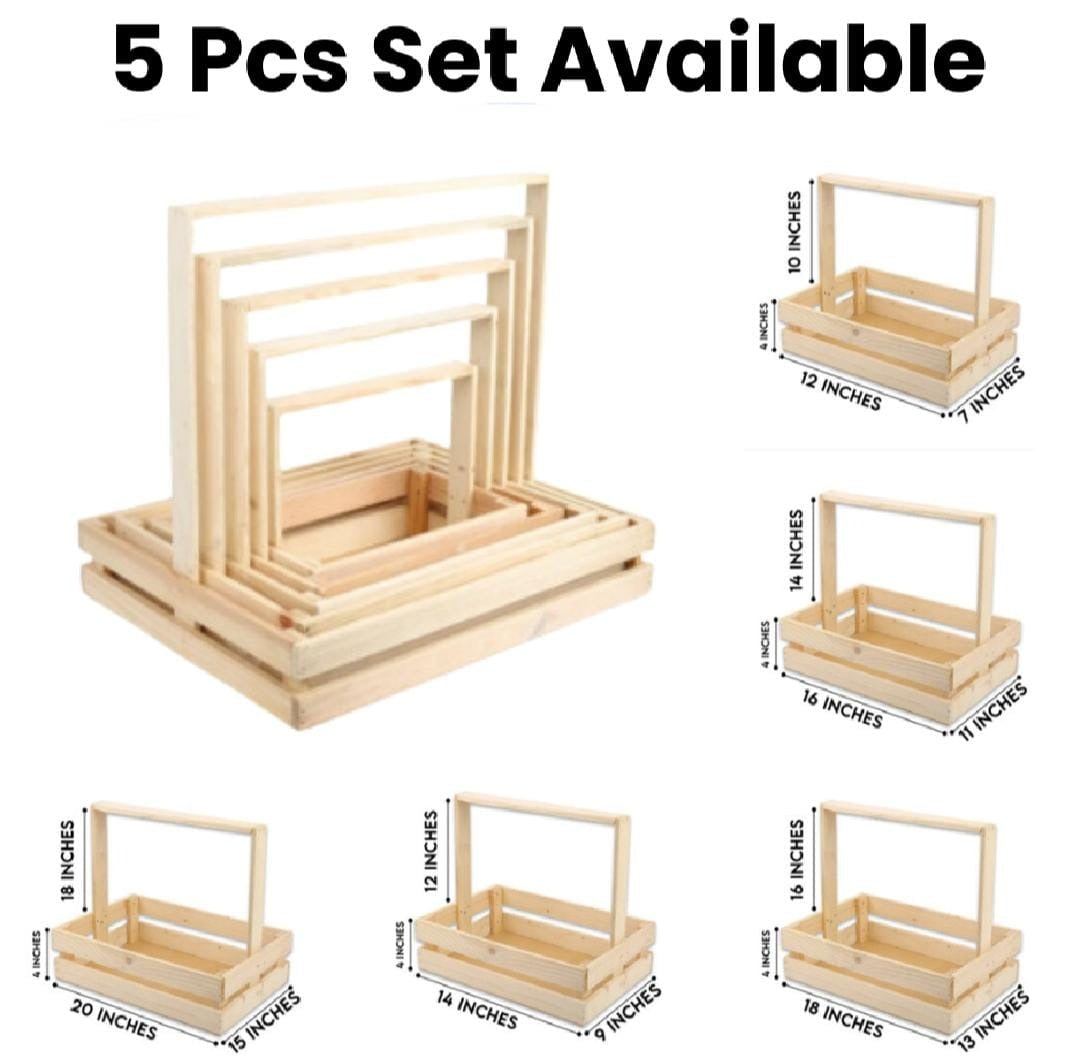 Wooden Baskets Set of 5 - Rustic Decor