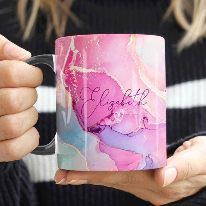 "Pink & Gold Marble Mug – Personalized Name Coffee Cup for Her" - My Store