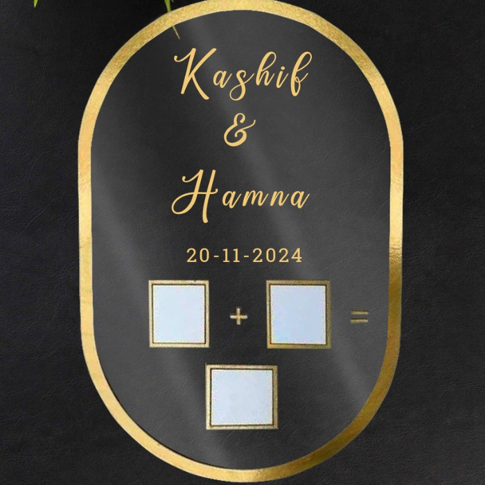 Customized acrylic Nikkah thumb board with "Kashif & Hamna" and "20-11-2024," featuring gold borders and thumbprint spaces, displayed with green leaves in the background

Subject Image SEO