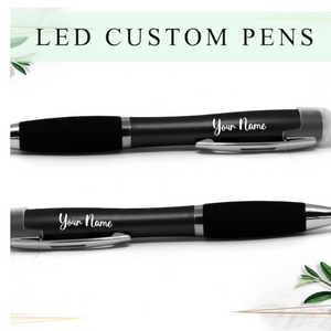  Two LED pens with "Your Name" engraved on them, displayed on a white background.
