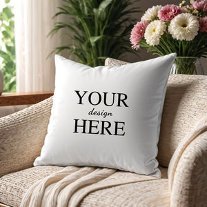 Customizable White Throw Pillow Mockup with Minimal Decor - My Store