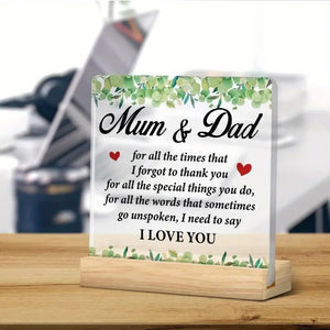 Heartfelt Acrylic Plaque for Mum & Dad – Elegant Thank You Gift for Parents - My Store
