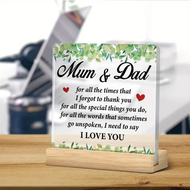 Heartfelt Acrylic Plaque for Mum & Dad – Elegant Thank You Gift for Parents - My Store