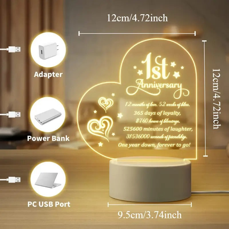 Romantic 1st Anniversary Engraved LED Night Light – Perfect Gift for Couples - My Store