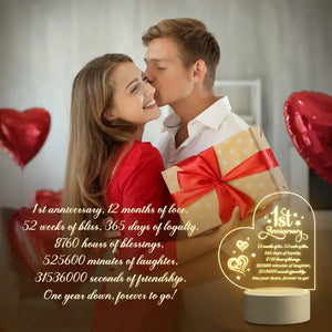 Romantic 1st Anniversary Engraved LED Night Light – Perfect Gift for Couples - My Store