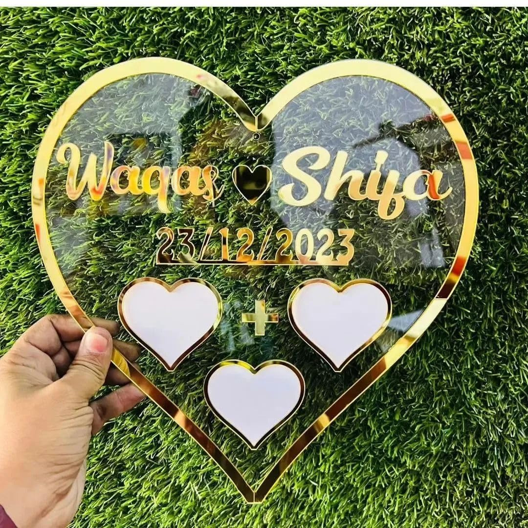 Heart Shaped Nikah Thumb Acrylic Board - Personalized Islamic Wedding Keepsake