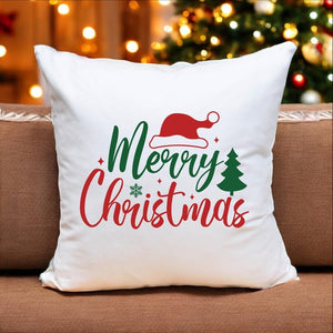 Merry Christmas Pillow ,Festive Merry Christmas Decorative Pillow with Santa Hat and Tree Design - My Store