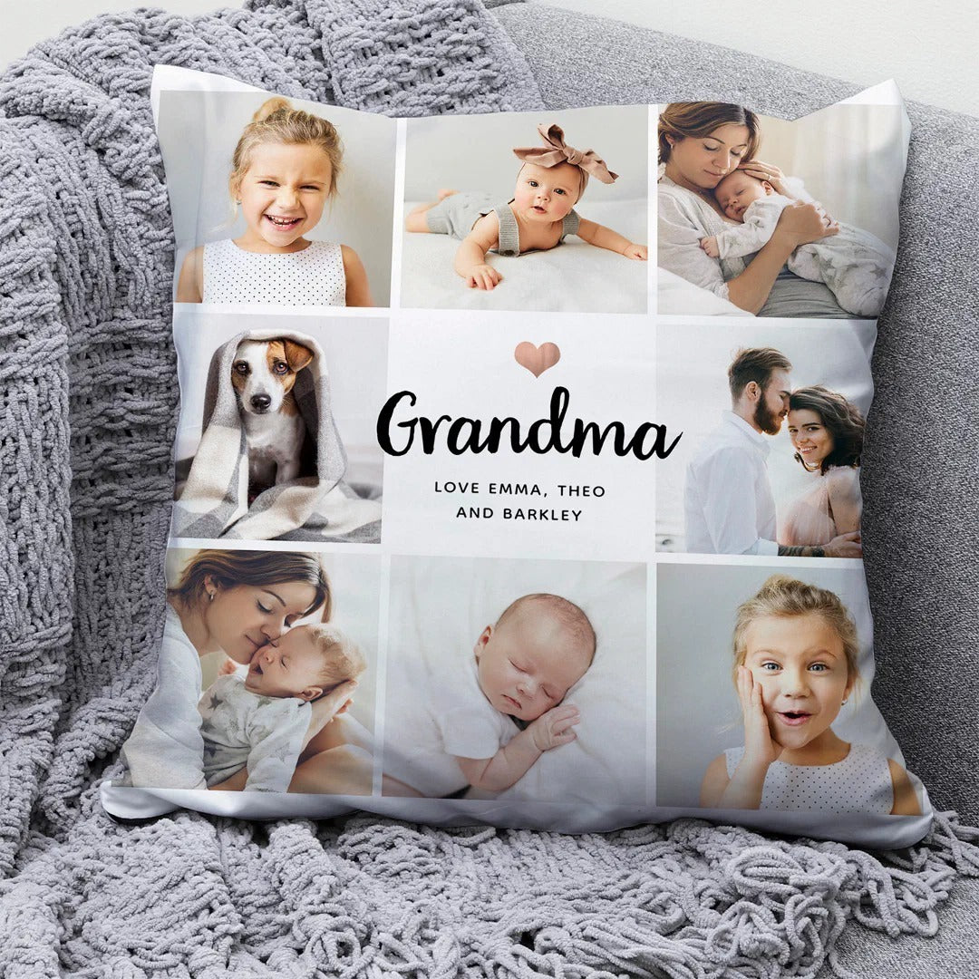 Simple and Chic Heart Photo Collage Grandma Pillow