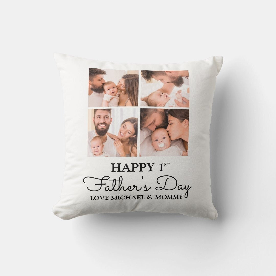 First Father's Day 4 Photo Collage Throw Pillow