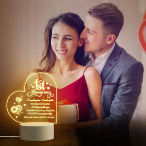 Romantic 1st Anniversary Engraved LED Night Light – Perfect Gift for Couples - My Store