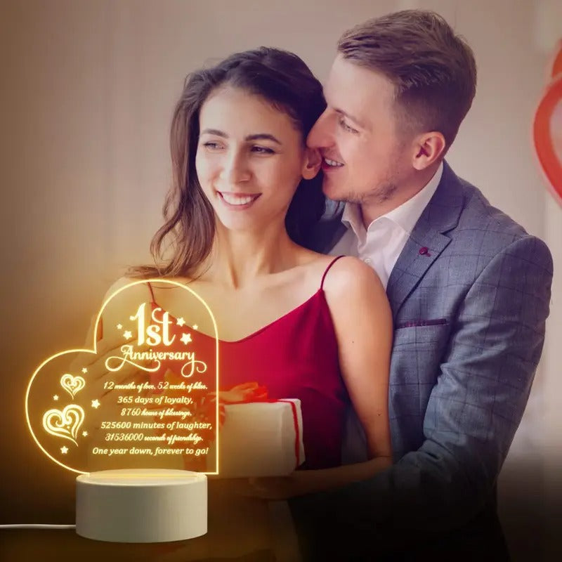 Romantic 1st Anniversary Engraved LED Night Light – Perfect Gift for Couples - My Store
