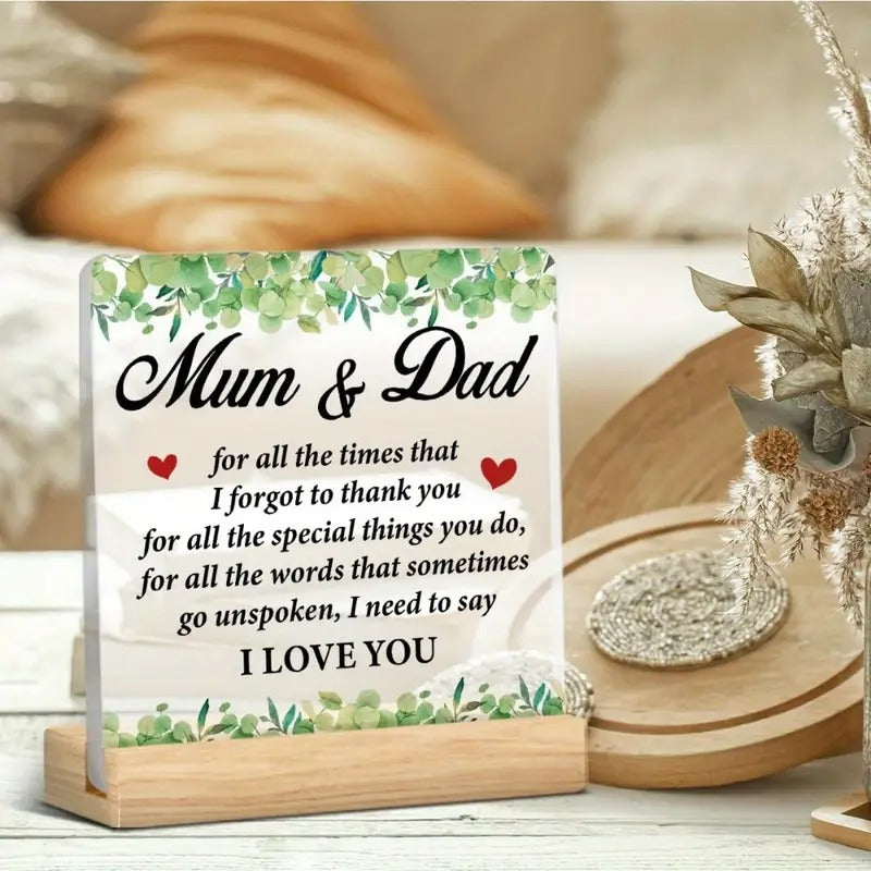 Heartfelt Acrylic Plaque for Mum & Dad – Elegant Thank You Gift for Parents - My Store