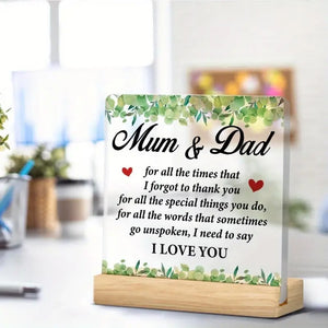 Heartfelt Acrylic Plaque for Mum & Dad – Elegant Thank You Gift for Parents - My Store