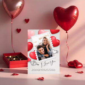 Personalized love-themed photo frame with red hearts, roses, and an elegant layout, perfect for Valentine's Day gifting.