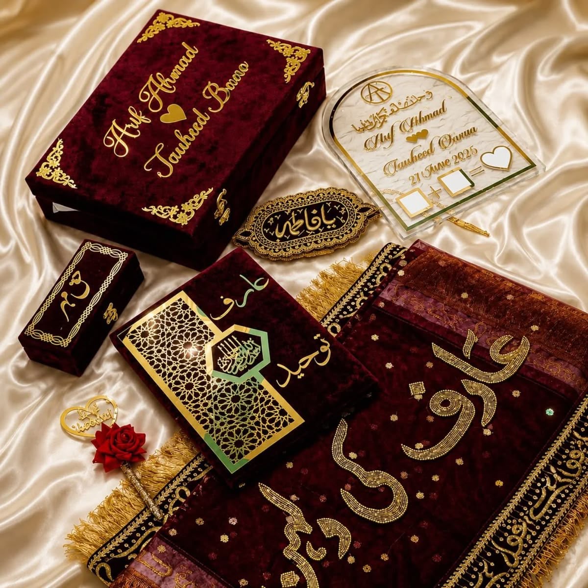 Signature Nikah Gift Set Pakistan | Nikah Frame + Velvet Booklet + Pen + Box — Gift Studio