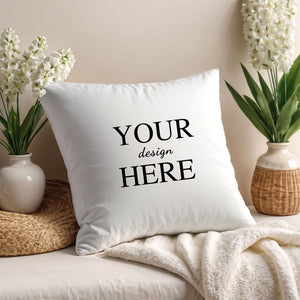 Customizable White Throw Pillow Mockup with Minimal Decor - My Store