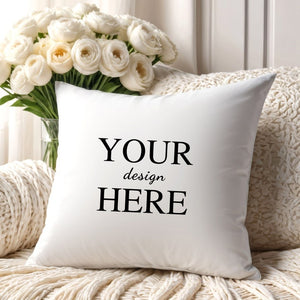 Customizable White Throw Pillow Mockup with Minimal Decor - My Store