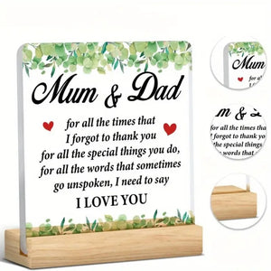 Heartfelt Acrylic Plaque for Mum & Dad – Elegant Thank You Gift for Parents - My Store