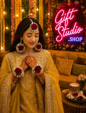 Artificial Flower Jewellery Set Pearl Dough Bridal Jewelry - Gift Studio Pakistan photo 1