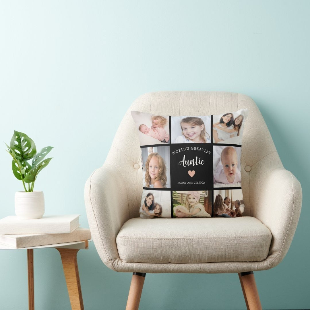 World’s Greatest Auntie Photo Collage Throw Pillow