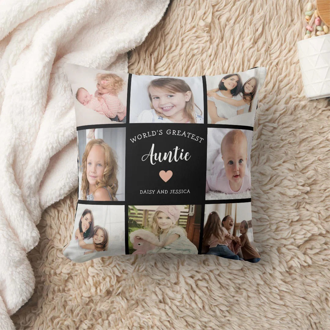 World’s Greatest Auntie Photo Collage Throw Pillow