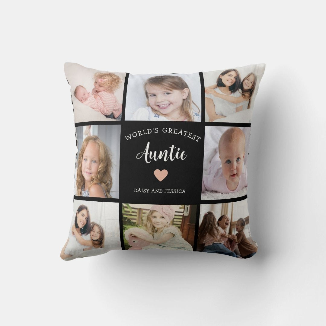 World’s Greatest Auntie Photo Collage Throw Pillow