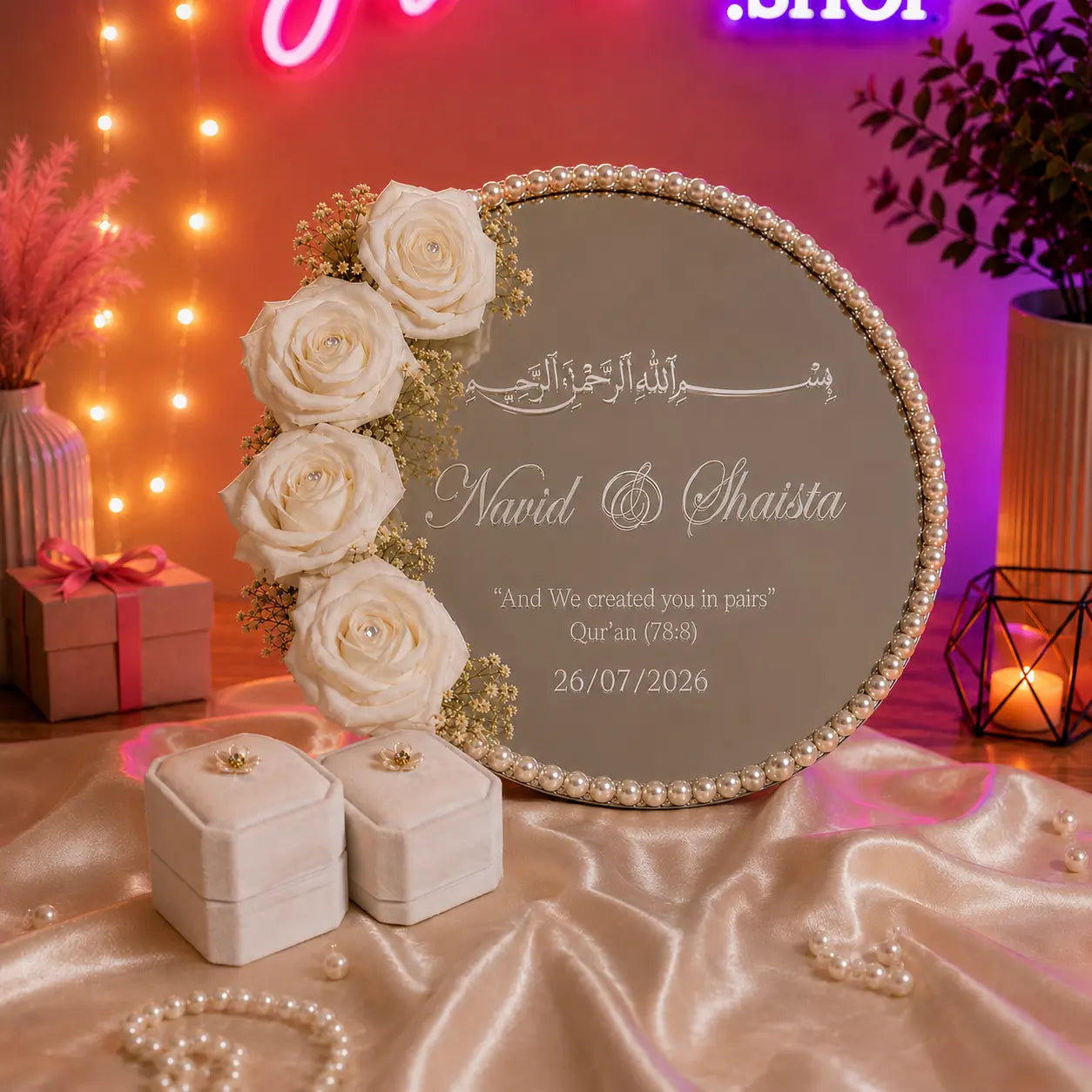 Bismillah nikkah ring tray without flowers - minimalist Islamic wedding tray