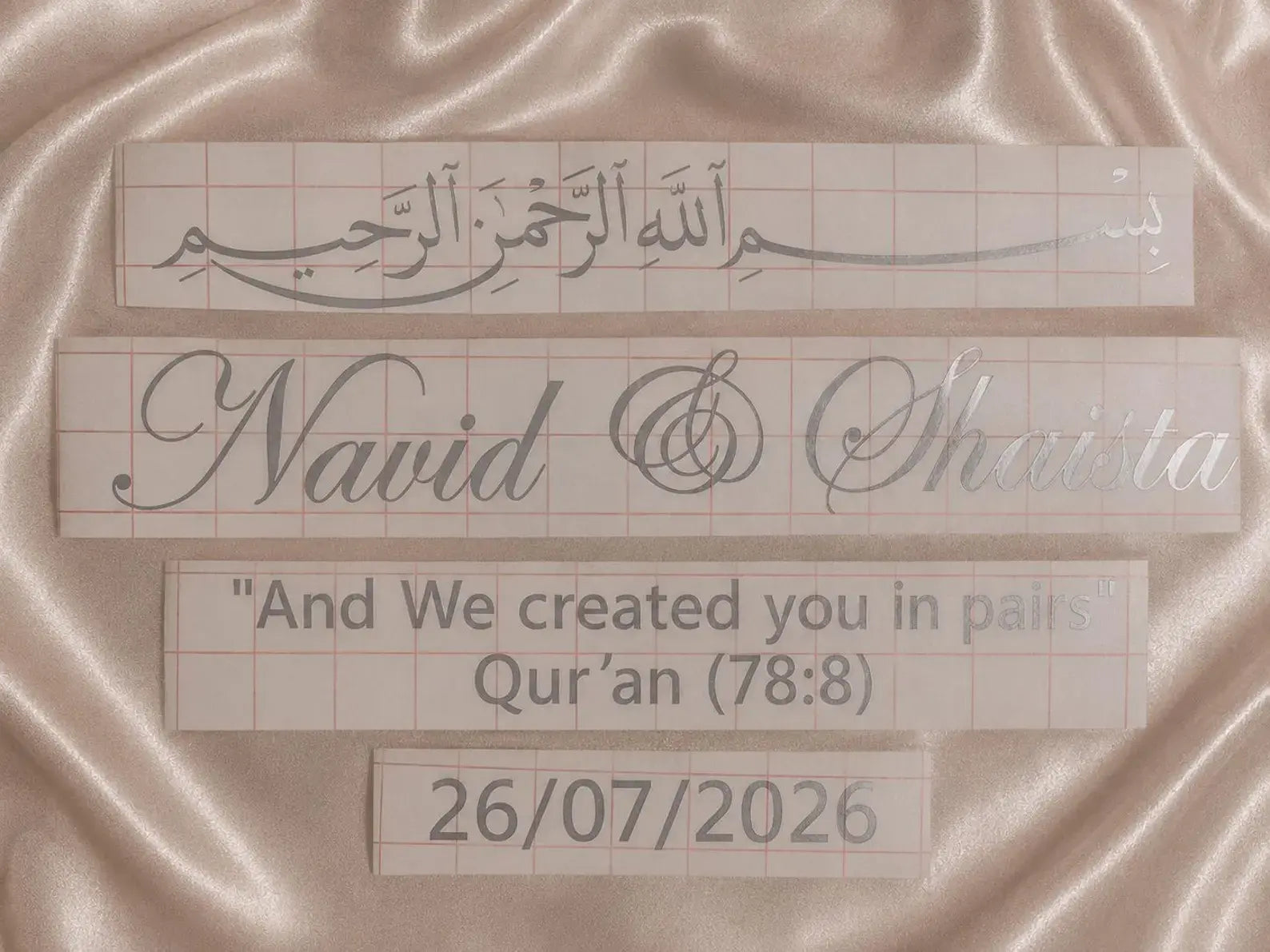 Golden Bismillah ring tray styled for engagement ring ceremony