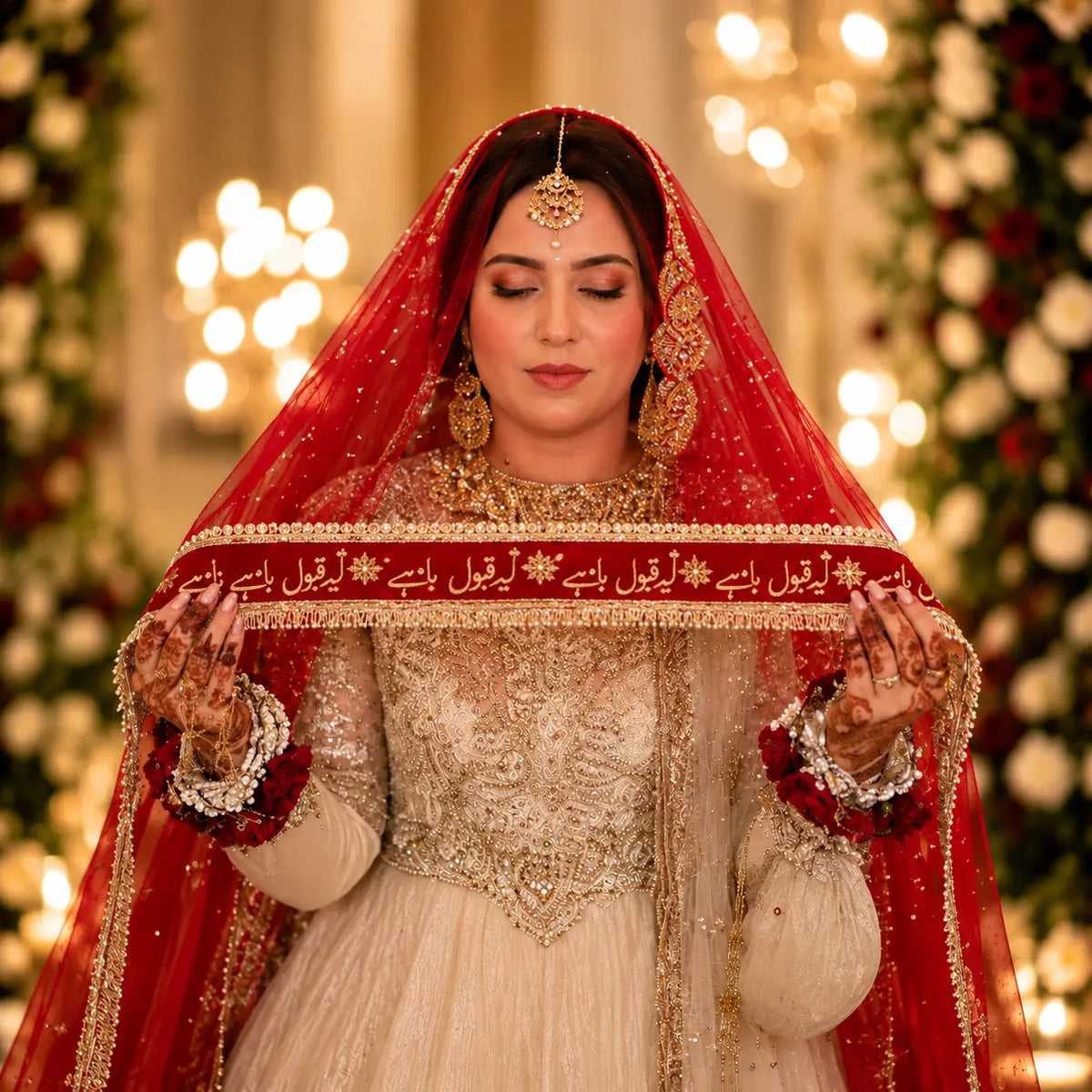 Bridal tail nikkah dupatta long trail entrance dupatta Pakistan