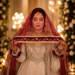 Red bridal tail dupatta for Nikkah bridal entrance