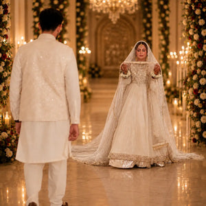 Bridal tail nikkah dupatta full length view Pakistan
