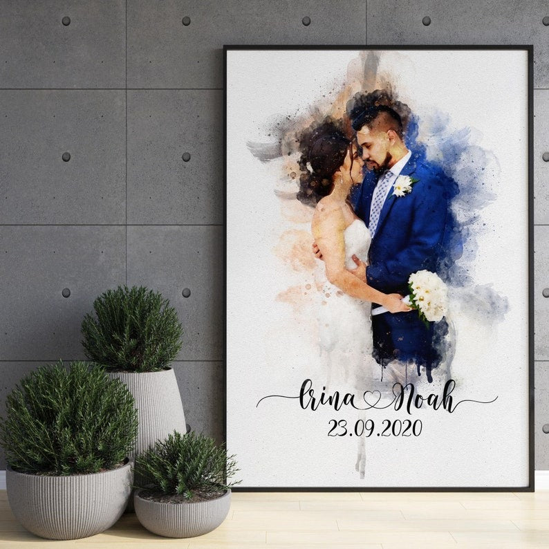 Custom Bride and Groom Portrait Frame for Irina and Noah Displayed from Gift Studio