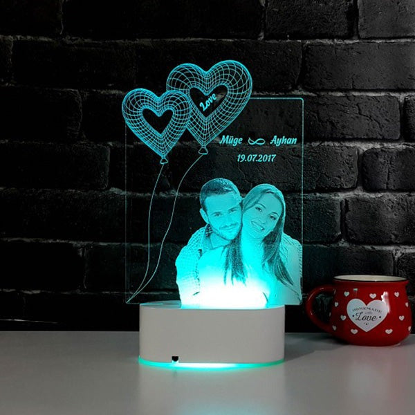  Custom Photo Printed 3D LED Lamp with heart balloons, personalized with photo of Müge and Ayhan, date 19.07.2017, romantic gift from Gift Studio Pakistan