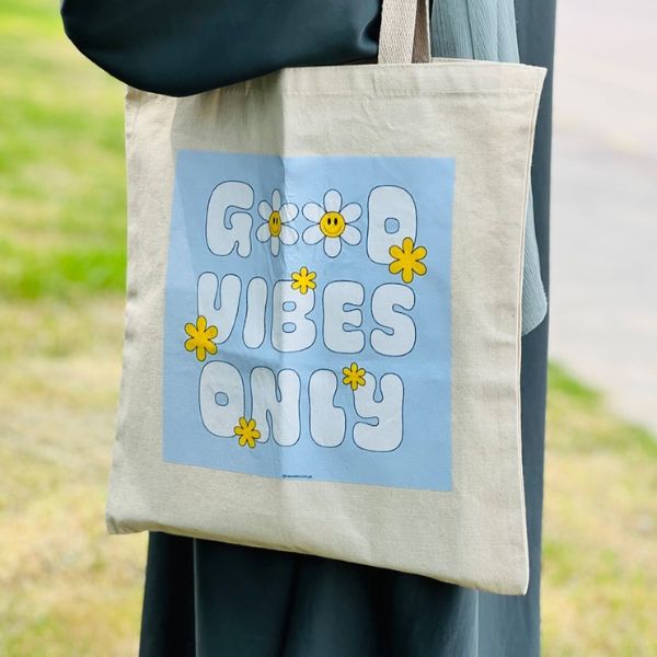 Custom Quote Tote Bag with Good Vibes Only Design from Gift Studio