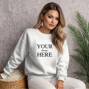 Personalized sweatshirt displayed in a relaxed, comfortable indoor environment for custom fashion.