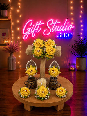 Fresh Flower Jewellery Set for Mehndi Real Genda and Motia Bridal Set - Gift Studio Pakistan photo 4