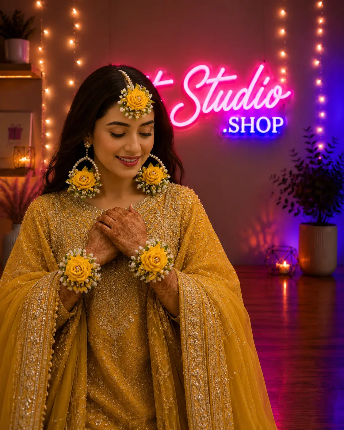 Fresh Flower Jewellery Set for Mehndi Real Genda and Motia Bridal Set - Gift Studio Pakistan photo 5