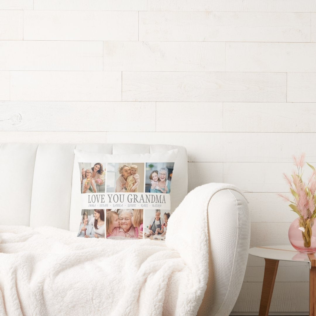 Modern Grandma Personalized Photo Collage Throw Pillow