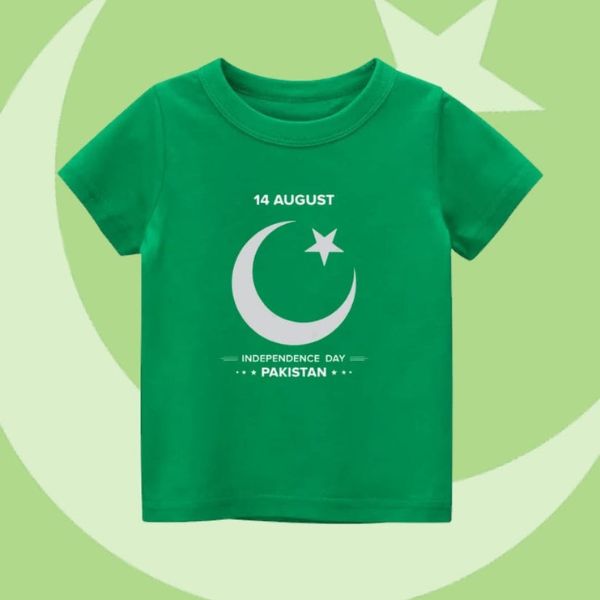  Green t-shirt with 14 August Independence Day crescent-star design