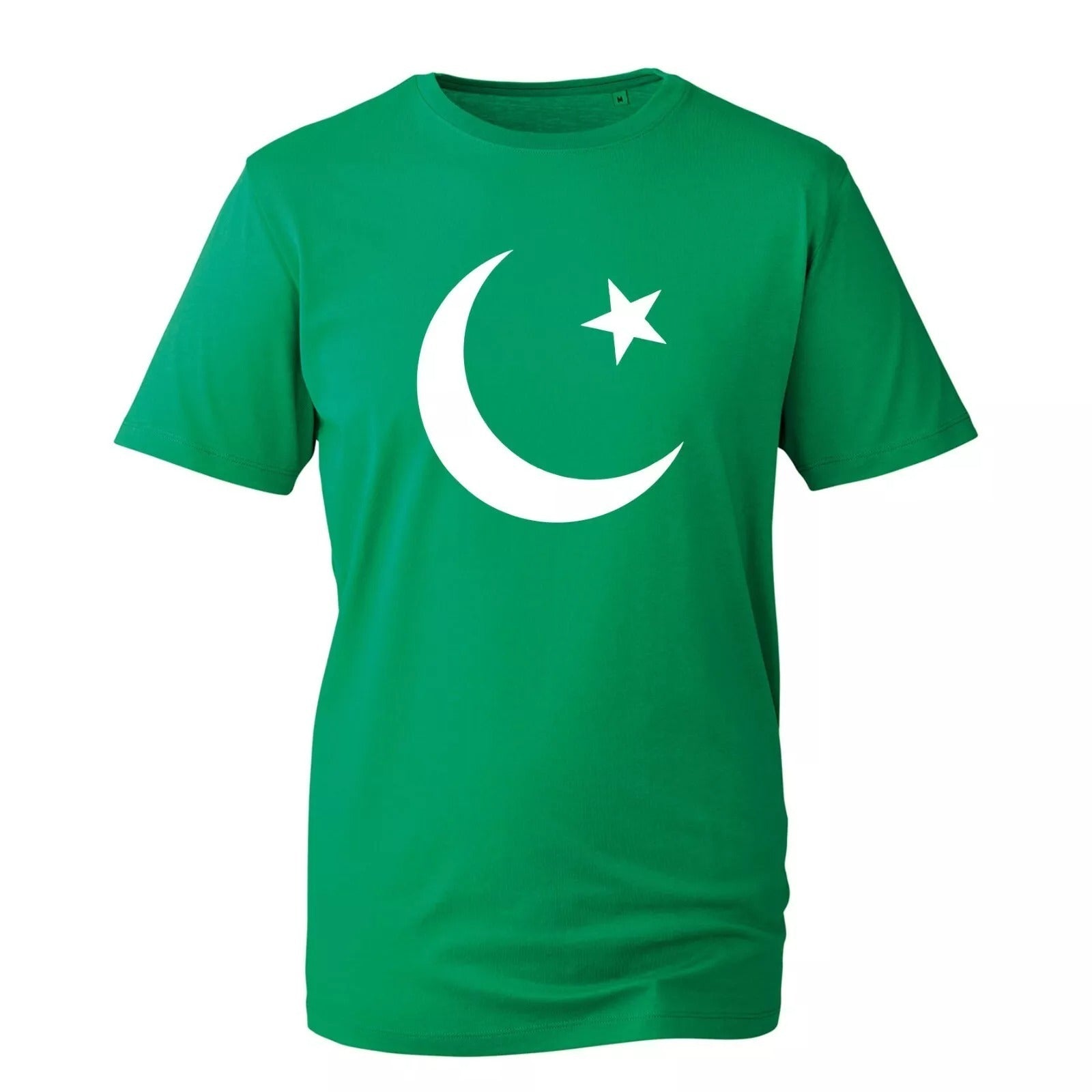 Green t-shirt with Pakistan 14 August crescent-star design