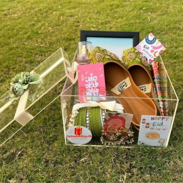  Green Themed Eid Box with choori set, earrings, and Eid Mubarak card