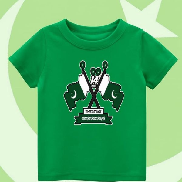  Green Two Flags Independence Day T-Shirt with dual Pakistan flag design
